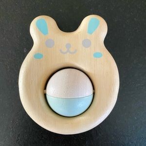 New Baby Wooden Rattle Plan Toys x Pottery Barn Kids Watercolor Bunny Rattle